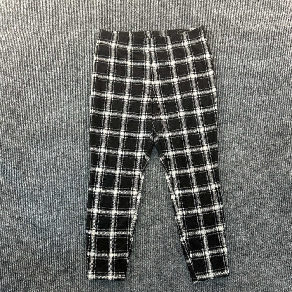 Forever 21+ Plus Size 2X Leggings Black White Plaid Elastic Waist Stretch Knit